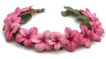 Pink flower crown with woven headband, isolated on white.