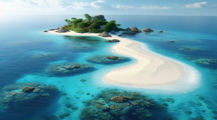 Obraz premium Small Islands with White Sandy Beaches and Crystal Clear Blue Water, Beautiful Coral Reefs.