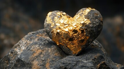 Heart-shaped gold nugget resting on a rock symbolizing kindness and benefit to the public embodying the essence of a golden heart