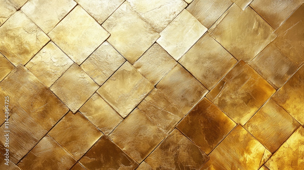 Poster golden diagonal patterned texture background with shimmering squares creating a luxurious and elegan