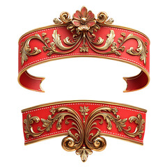 Elegant decorative red ribbon design element.,transparent background
