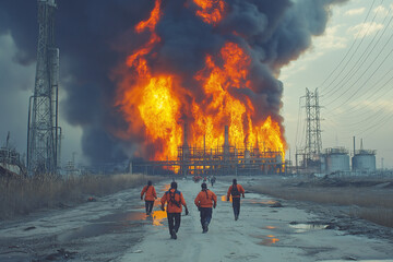 Workers escape a massive blaze at an industrial site during a dramatic fire outbreak