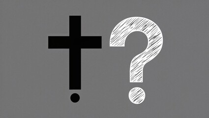 Christian Cross with Question Marks, Graphic Illustration Exploring Faith, Doubt, and Spiritual Inquiry, Symbolizing the Search for Meaning and Understanding in Religion