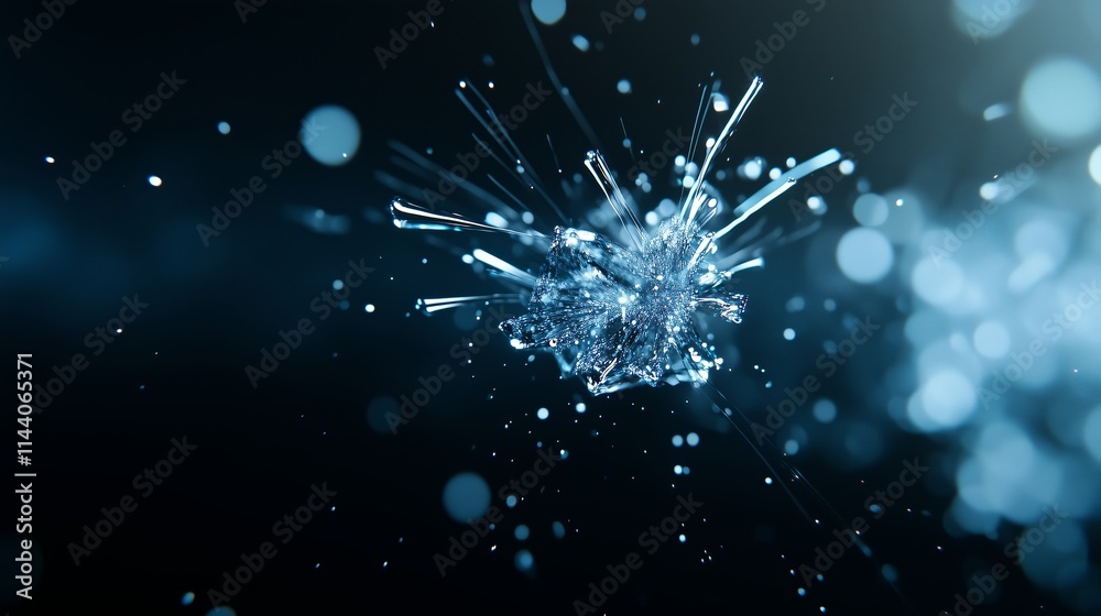Poster water droplets explode into sparkling fragments in a dark, illuminated setting showcasing their dyna