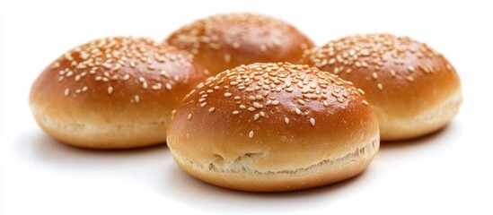Freshly baked sesame seed topped wheat bread rolls arranged neatly on a light background ideal for bakery and food related themes
