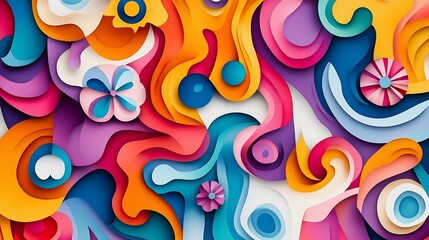 Obraz premium Vibrantly swirling shapes playfully layered in an abstract digital painting style. AI Generated