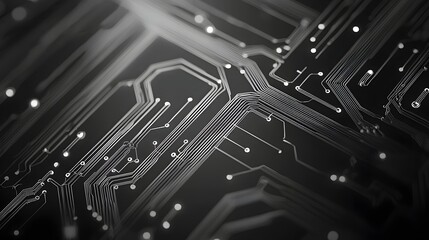 Cool Grey Background with Digital Circuit Lines