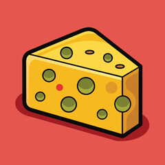 slice of cheese on a plate isolated cartoon vector illustration