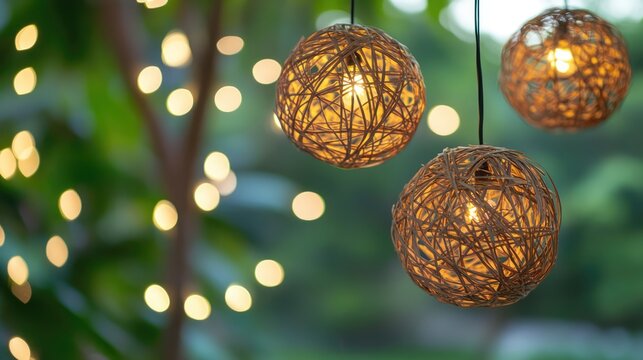 Decorative abaca plant lights creating an ambient atmosphere with selective focus and bokeh background in a portrait orientation setting