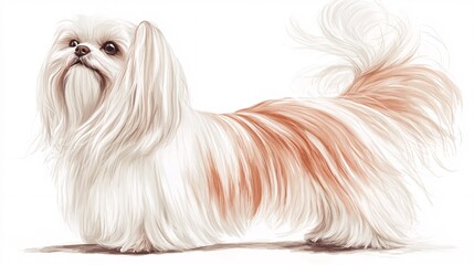 A charming fluffy dog with long, silky hair, showcasing its elegant posture and playful demeanor.