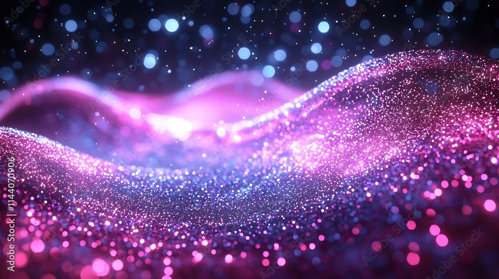 Poster glowing and shimmering dna strands undulating in a dynamic futuristic 3d digital space with colorful