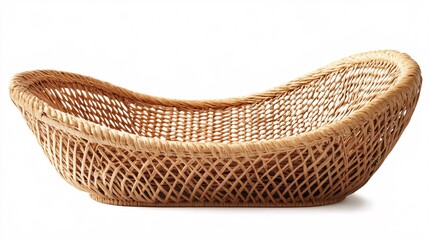 Obraz premium Handcrafted wicker basket with a smooth, organic shape, showcasing fine craftsmanship and natural texture.