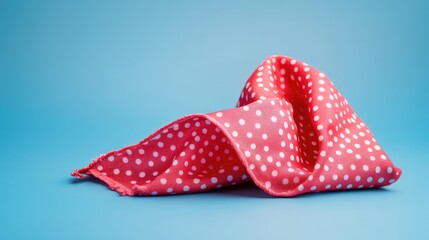 Obraz premium Polka dot handkerchief crumpled on blue background conveying a sense of vintage charm and textile elegance in fabric design
