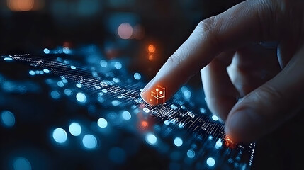 Big Data. neural network in digital form. A businesswoman's hand touching Introduction of artificial intelligence. The future of cyberspace. Science and innovation of technology