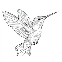 Obraz premium Simple Hummingbird Sketch Coloring Page for Kids: Easy, Fun, Printable, Educational, Bird Illustration