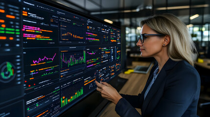 Big Data. neural network in digital form. A businesswoman's hand touching Introduction of artificial intelligence. The future of cyberspace. Science and innovation of technology