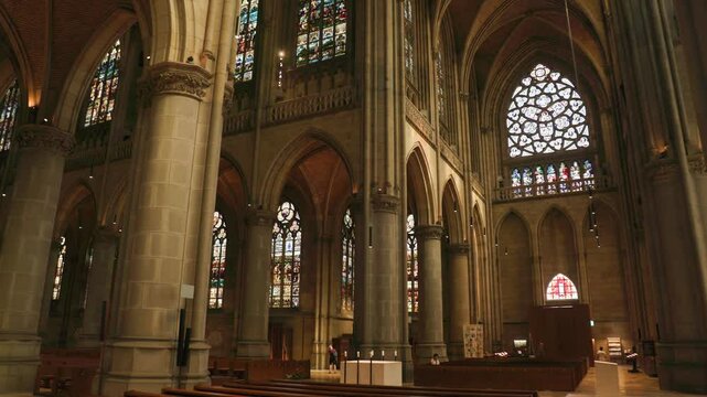 interior of Linz Mariendom cathedral near altar
