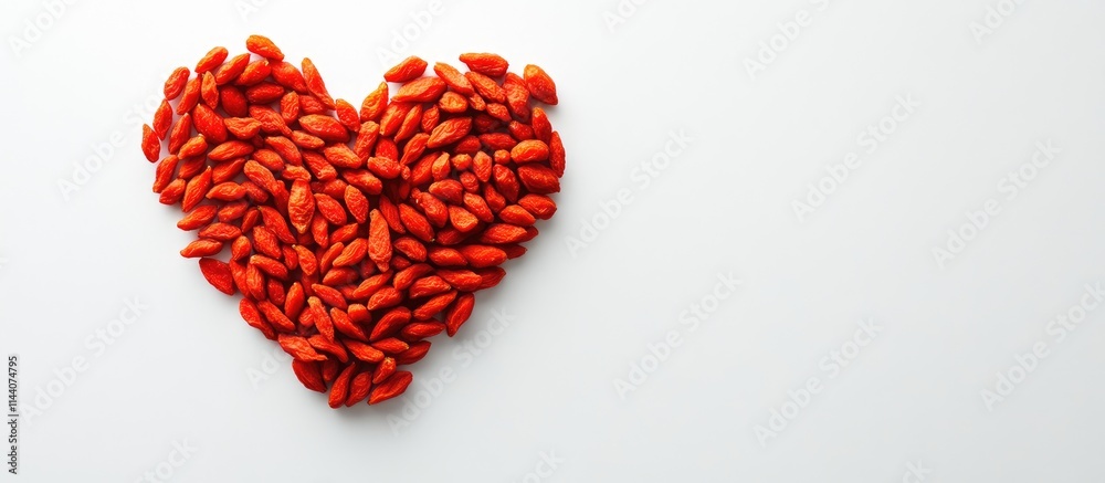 Poster Heart shape created with goji berries on a clean white background perfect for text placement in health and wellness designs