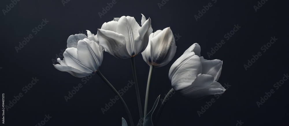 Aufkleber elegant white tulips arranged in a dark background showcasing delicate petals and soft textures for 