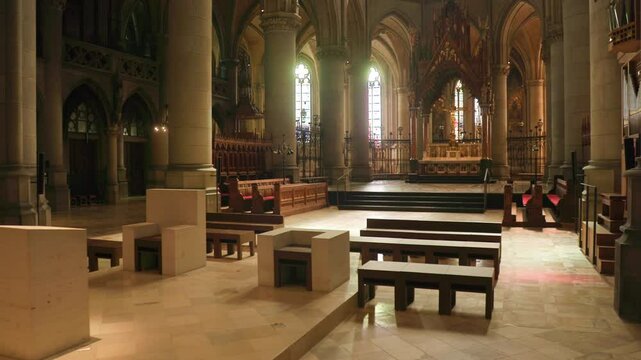 interior of Linz Mariendom cathedral near altar