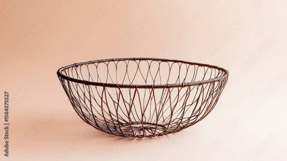 Poster handcrafted wire basket elegantly displayed against a soft pastel background for home decor or stora