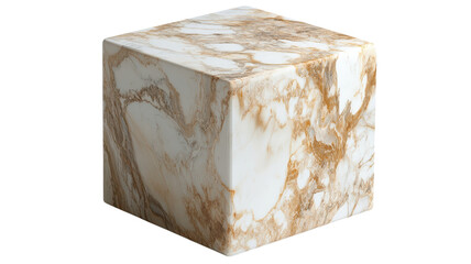 A textured cube made of luxurious marble showcasing rich golden veins against a transparent background for design inspiration.