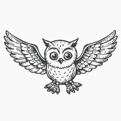 Fototapeta premium Black silhouette Brown owl with open wings, Cartoon funny owl isolated on white background