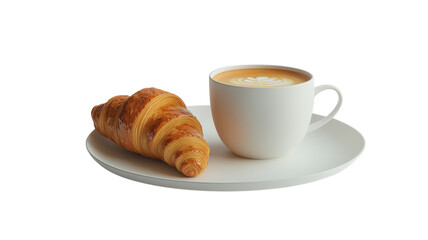 Enjoying a warm croissant with a cup of coffee on a simple plate in a cozy café setting during the morning hours.
