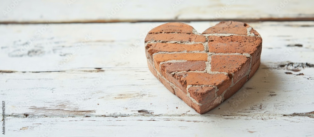 Aufkleber heart shaped brick on a rustic white wooden background perfect for romantic or decorative themes wit