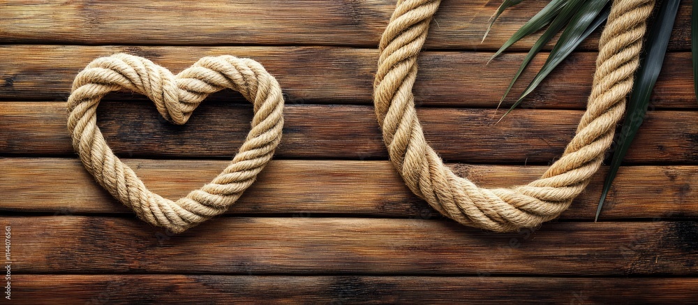 Aufkleber Heart shaped rope on wooden surface with space for customization ideal for romantic or creative design applications