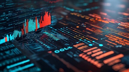 Futuristic data visualization and corporate financial deal making icons representing the use of advanced technology analytics and intelligence in modern business and finance