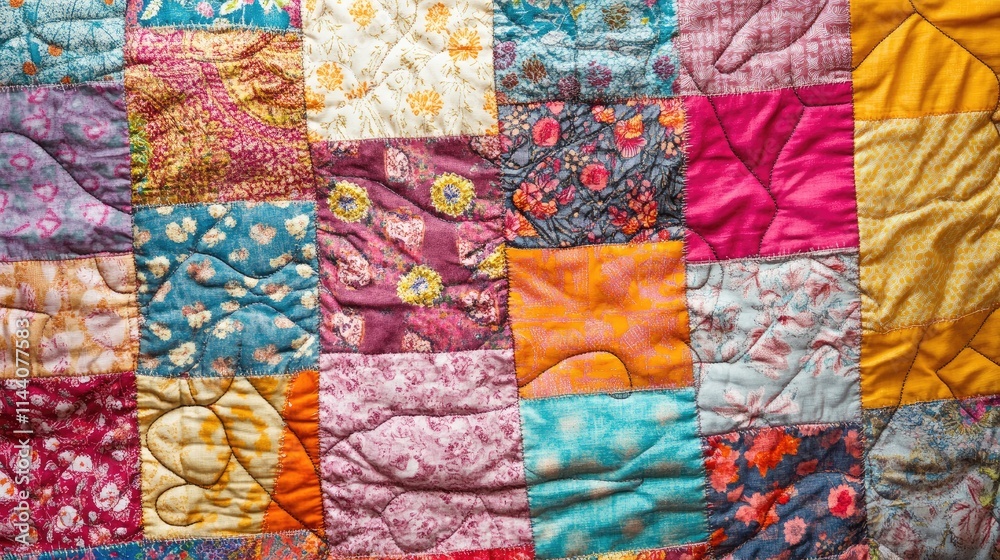 Poster Colorful Handmade Patchwork Quilt With Abstract Rustic Patterns Ideal For Textile Backgrounds Home Decor And Craft Projects