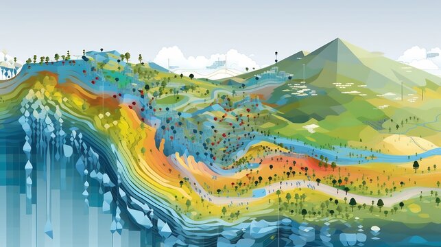 A dynamic GIS dashboard interface showcasing advanced data visualization and analytics for comprehensive water resource management in rural communities  The system integrates geospatial data