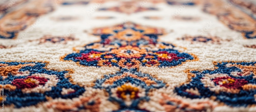 Aufkleber Handmade Turkish carpet featuring intricate patterns on a soft white background highlighting exquisite textile craftsmanship