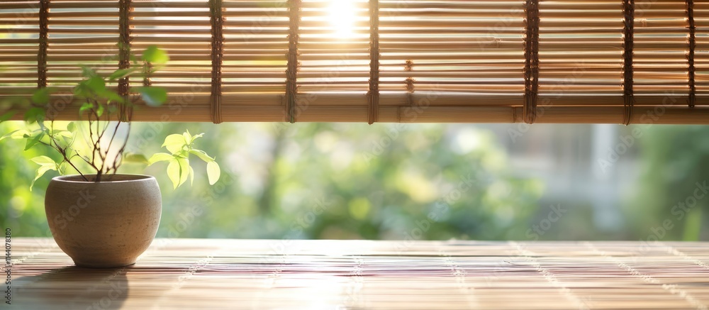 Poster bamboo blinds illuminating indoor spaces with natural texture enhancing decor and creating a tranqui