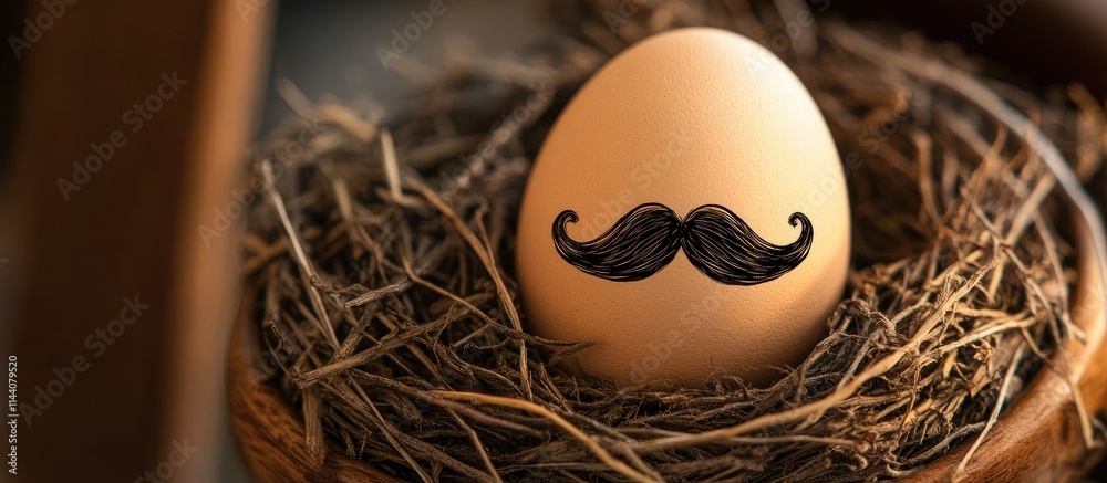 Aufkleber hipster easter egg with mustache resting in a rustic nest on a wooden surface celebrating quirky hol