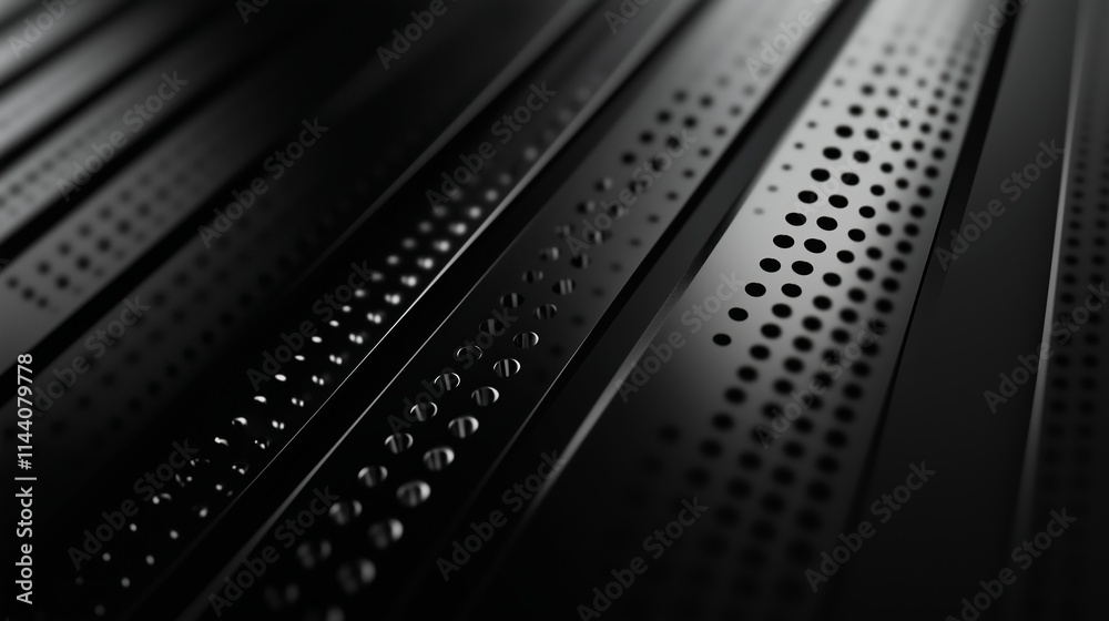 Poster close-up view of textured metallic surface with perforations highlighting contrasts and patterns in 