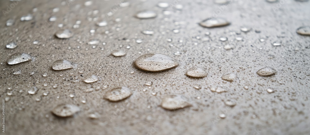 Aufkleber High angle view of sandy beach with clear raindrops resting on the surface creating a natural and serene coastal atmosphere