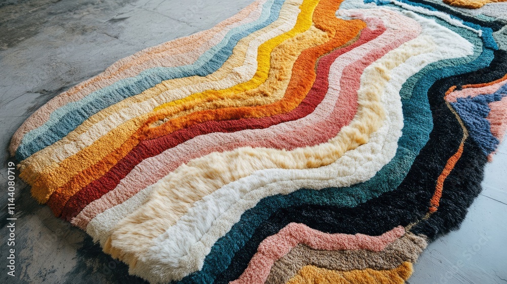 Poster vibrant handmade rug showcasing colorful patterns and textures made with skilled artisanal craftsman