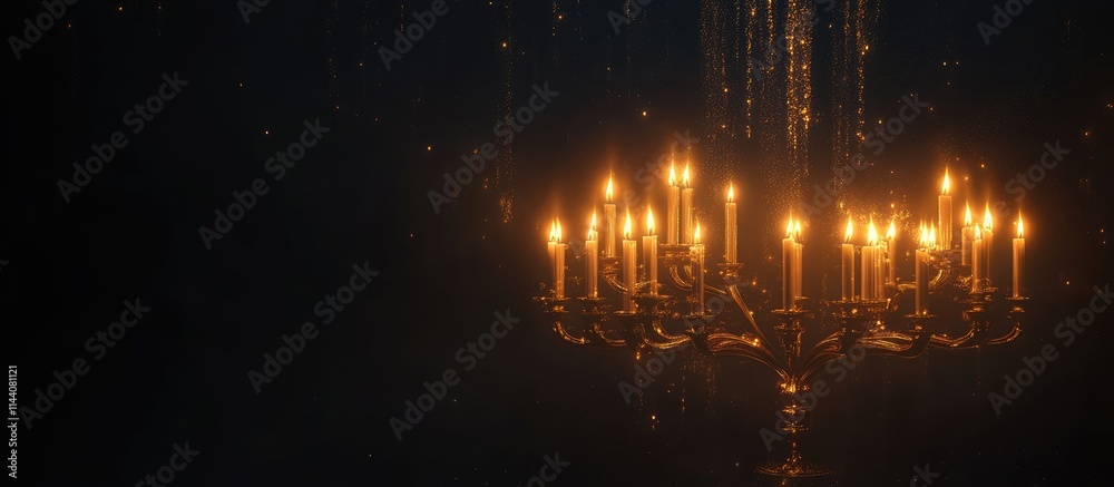 Poster jewish hanukkah celebration with menorah candles casting a warm glow in the dark background creating