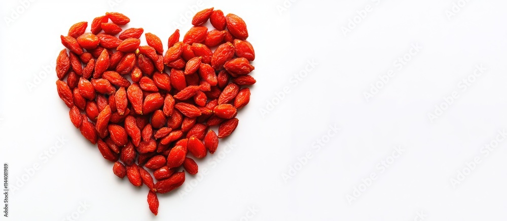 Poster goji berries heart shape design on white background with space for text perfect for health and welln