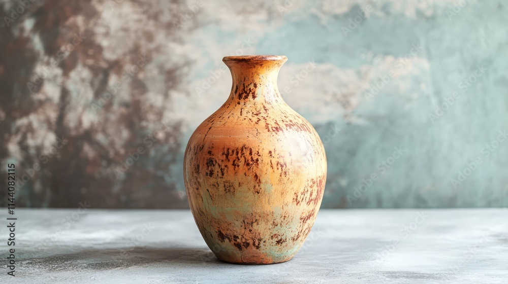 Poster vintage handmade pottery vase with a rustic design set against a textured background for home decor 