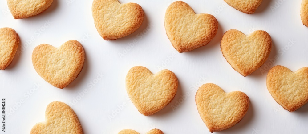 Aufkleber Heart shaped cookies arranged on a white background creating a festive and cheerful atmosphere perfect for celebrations and sweet moments.