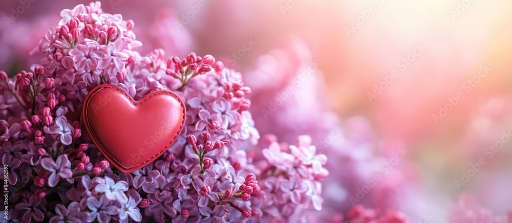 Poster valentine's day card with spring lilac bouquet and decorative heart symbolizing love and affection i
