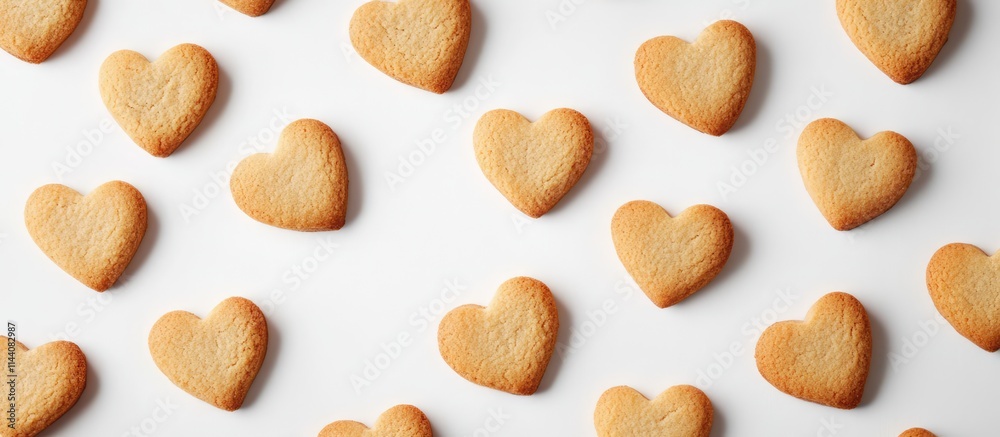 Aufkleber Heart shaped cookies arranged elegantly on a white background creating a charming and sweet atmosphere for culinary and festive themes