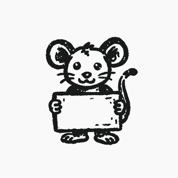 cute mousy with wooden blank board vector cartoon illustration isolated on white background