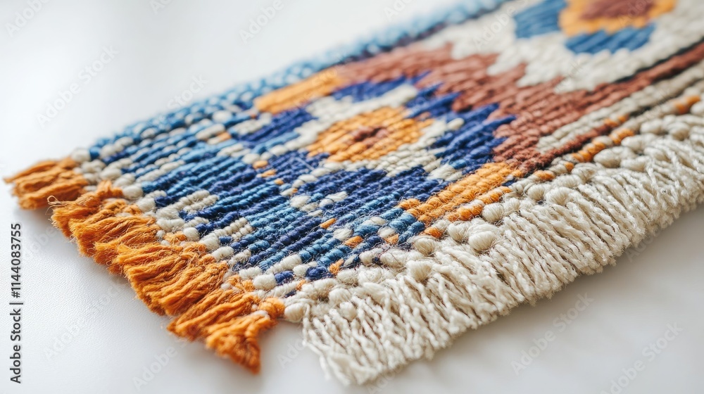 Poster Handcrafted mini carpet with vibrant colors and intricate patterns displayed on a clean white background