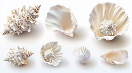 Obraz premium Delicate Seashell Collection Intricate Spiral Shells Arranged Beautifully