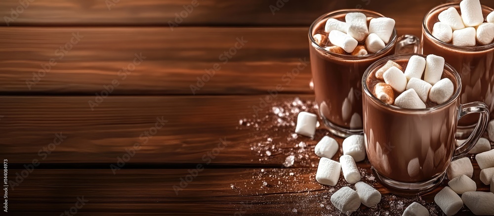 Aufkleber warm and inviting hot cocoa with marshmallows in glass mugs on a rustic wooden table setting for coz