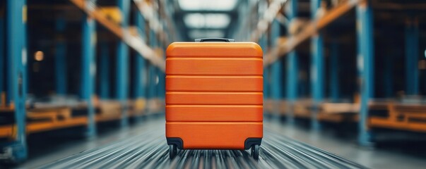 luggage conveyor concept. A close-up of a suitcase being lifted by a conveyor to a higher platform for aircraft cargo loading